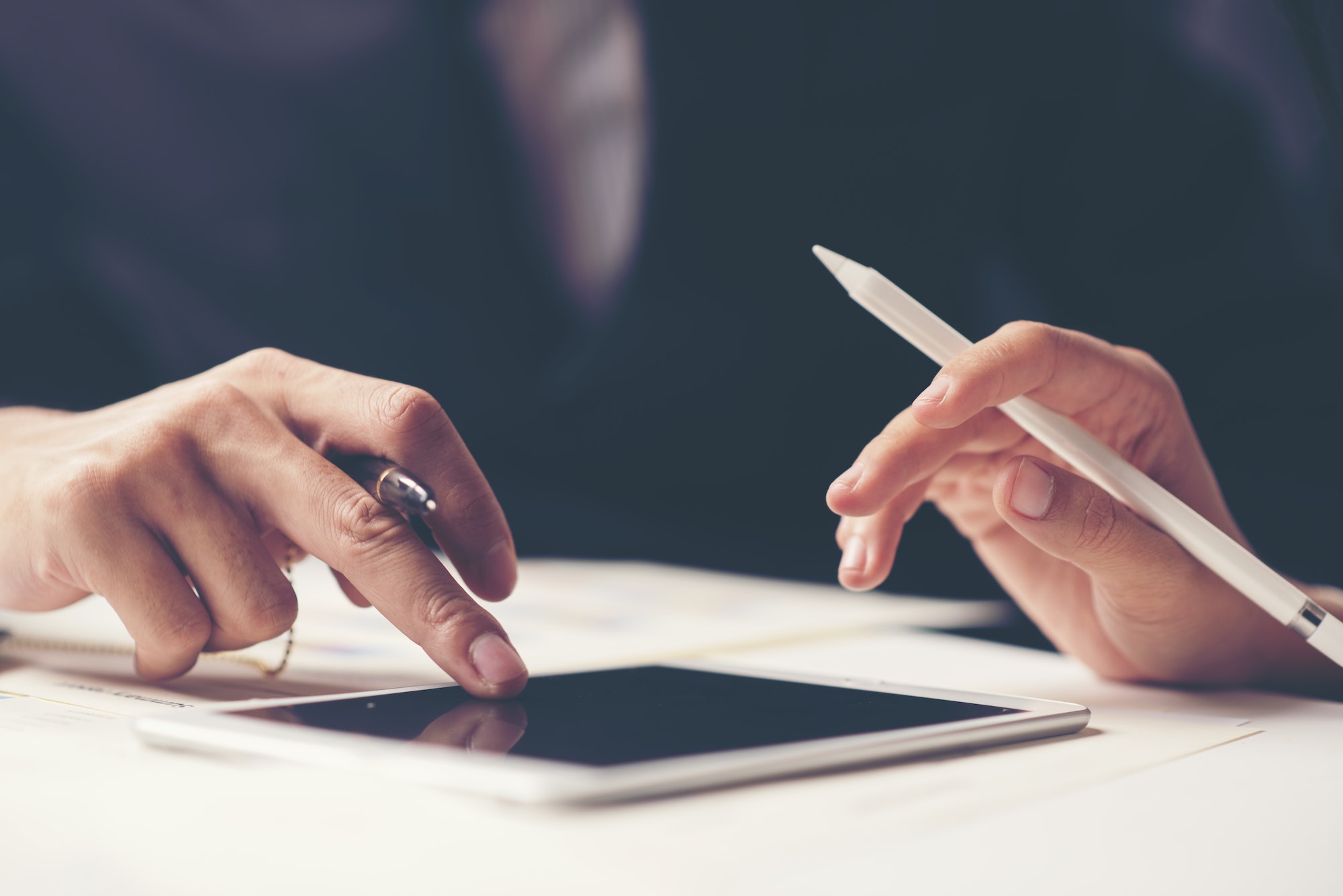 Business meeting time. Photo young account managers crew working with new startup